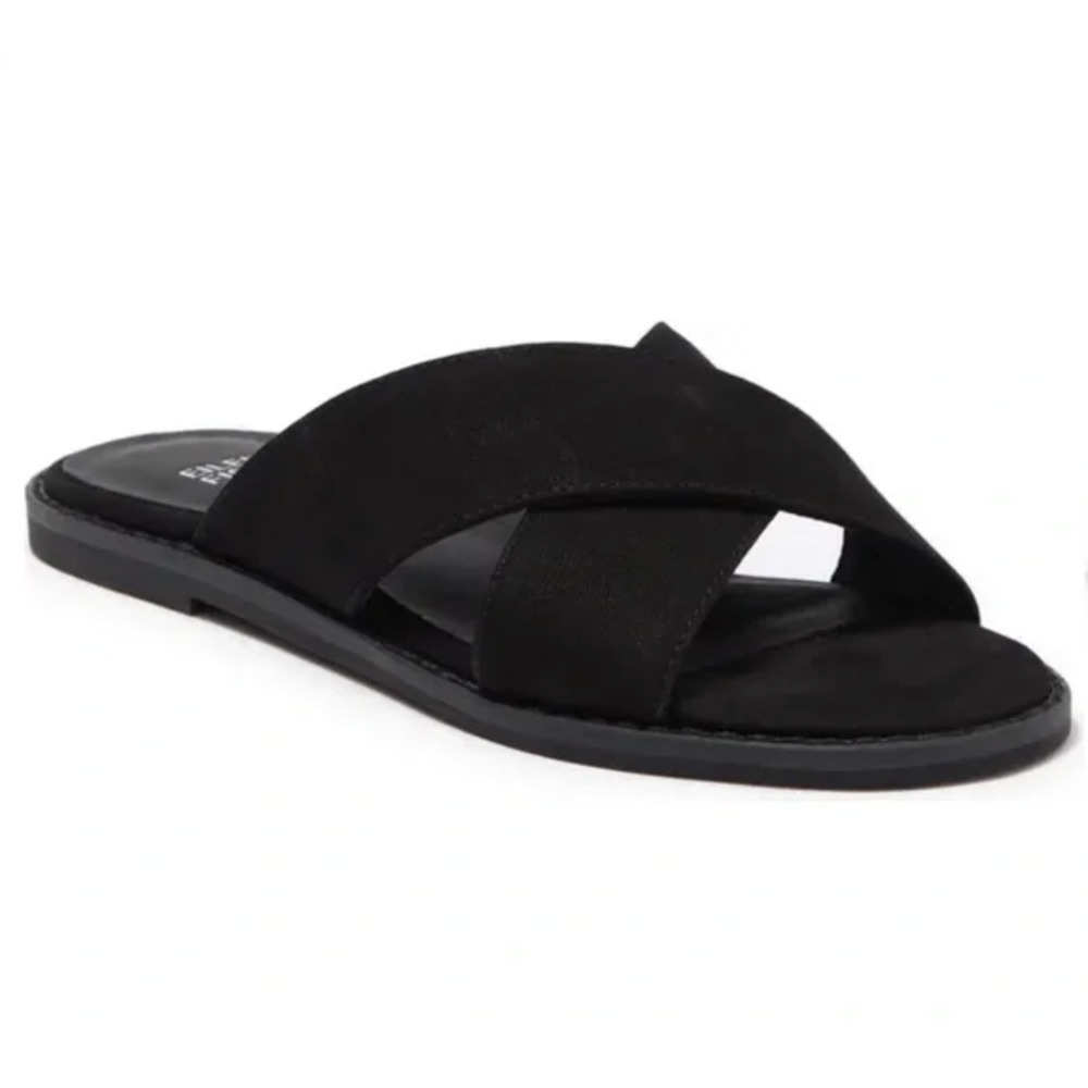 Nwt Eileen Fisher Cape Crossover Black Suede Sandals Minimalist Size 6